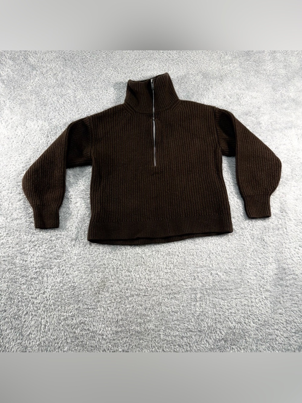Everlane The Half-Zip Sweater in Luxe Merino Women's Small Brown Boiled Wool